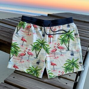 No Boundaries Flamingo Palm Tree Bermuda Shorts Drawstring Pockets Mens Size L/G